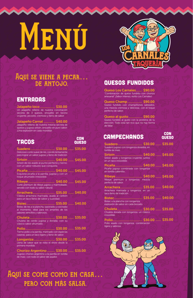 Menú de Los Carnales Taquería
